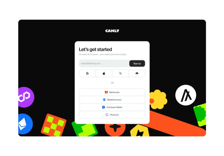Web3 sign-up screen with wallet connection options on black