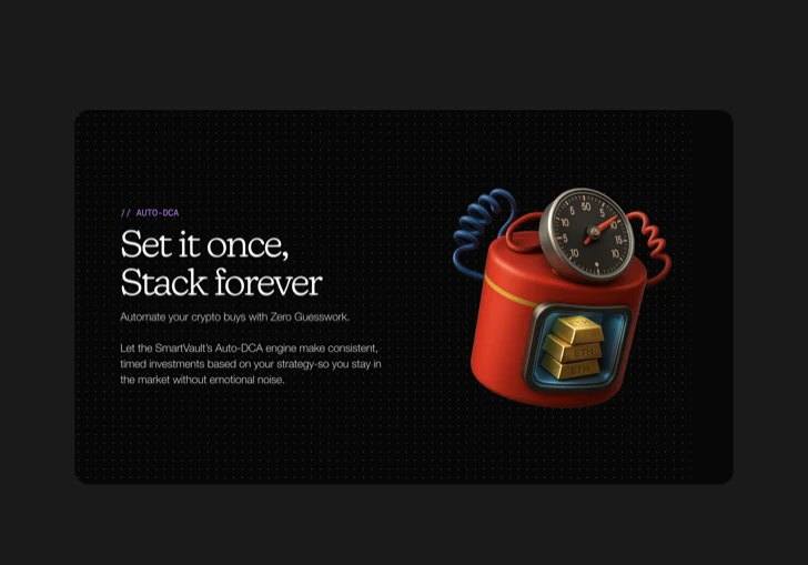 Automated investing landing page with a red three-dimensional vault render